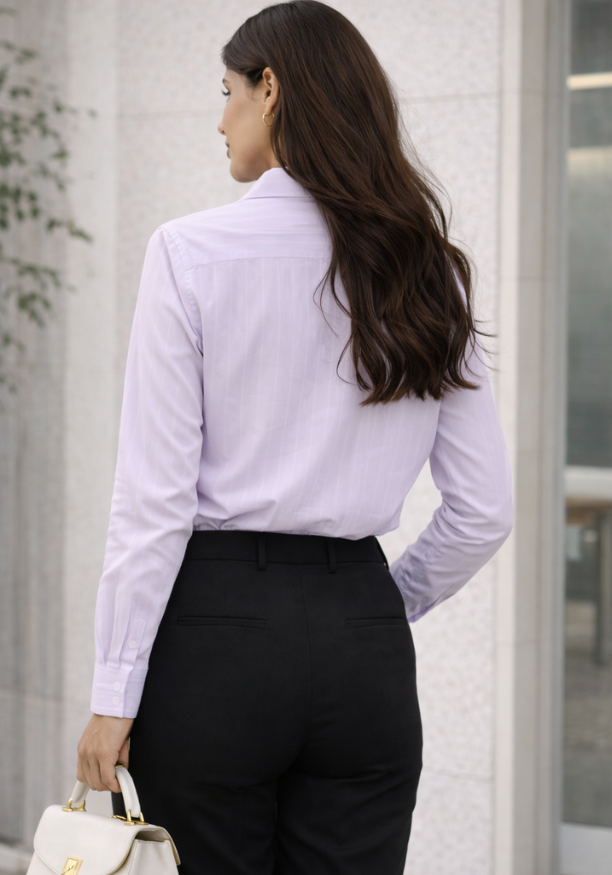 ELODIE LONG SLEEVE STRIPE PURPLE SHIRT 